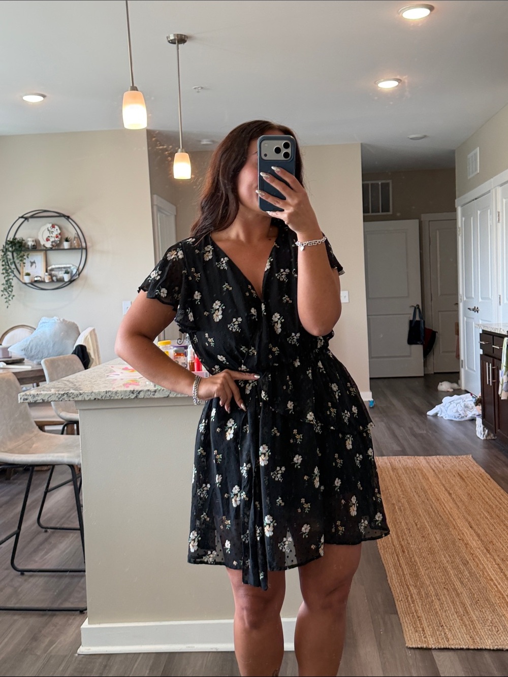 Altar’d State Black Floral Wrap Dress with Tie Waist